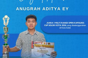 Prestasi gemilang ! Anugrah Aditya EY, Siswa SMAS Al Huda Pekanbaru Raih Medali Emas pada Kejuaraan Menembak Senapan Angin Kapolres Cup Solok Kota IV-2026